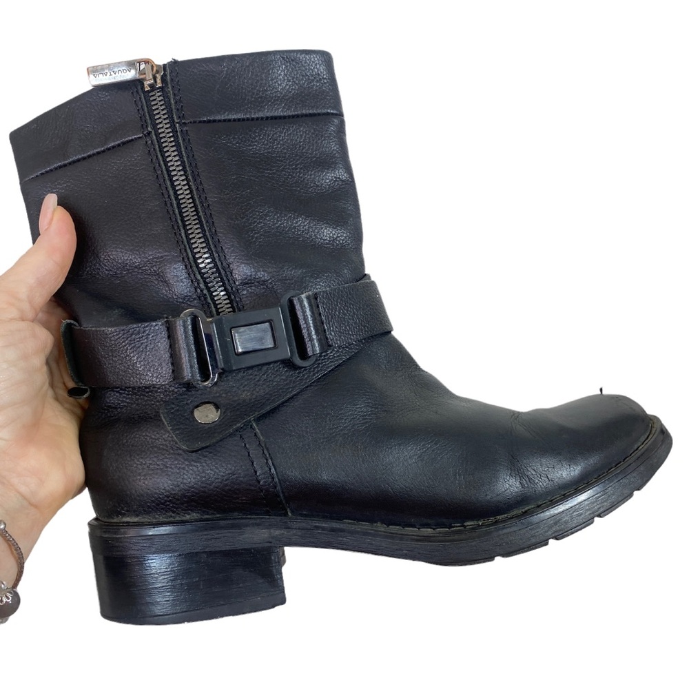 Aquatalia Black Moto Ankle Boots Zip Up - Size 9.5